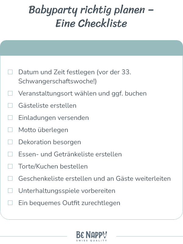 Grafik BE NAPPY Babyparty richtig planen Eine Checkliste